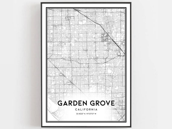 Garden Grove Map Poster, City Street Decor