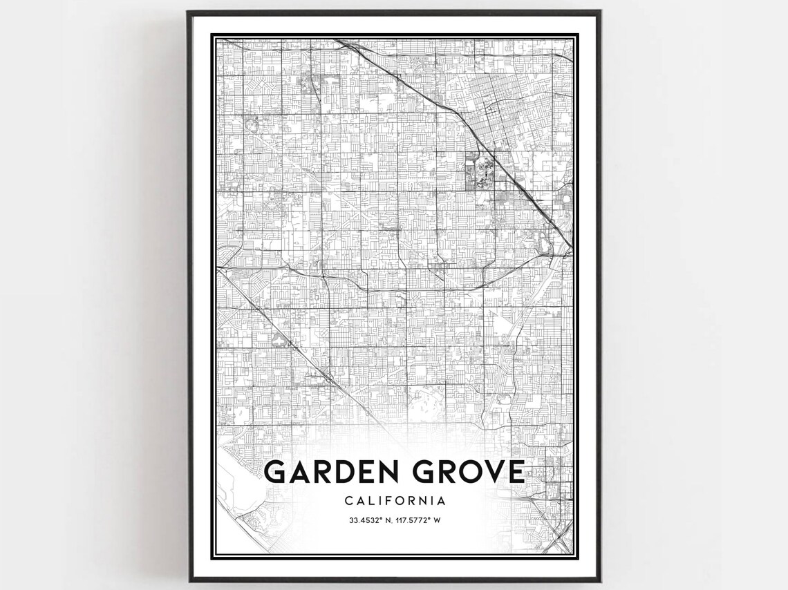 Garden Grove Map Poster, City Street Decor