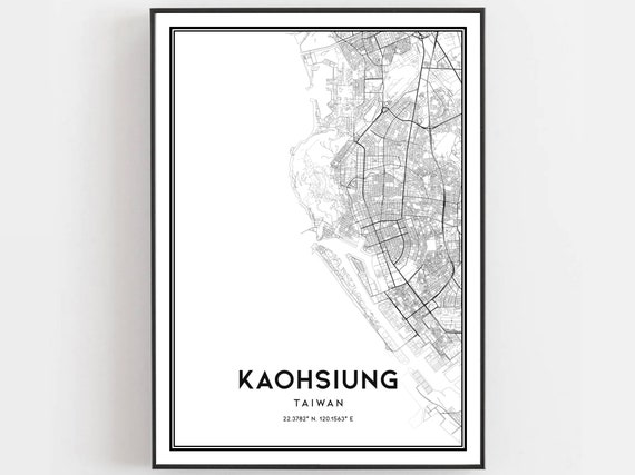 Kaohsiung Map Print Poster Wall Art City Street Decor Road Gift B106