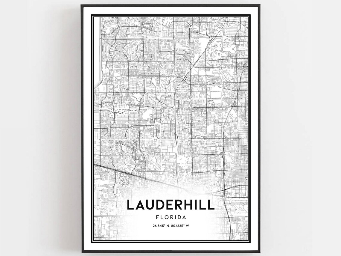 Lauderhill Florida Minimalist Black And White City Map Poster