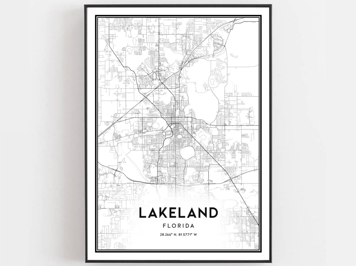 Lakeland Florida City Street Map Black and White Modern Poster