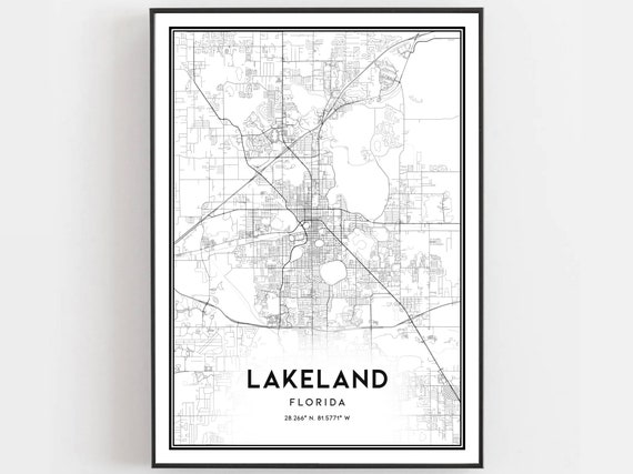 Lakeland Map Print Poster Wall Art Fl City Florida Street Decor Road Gift B518