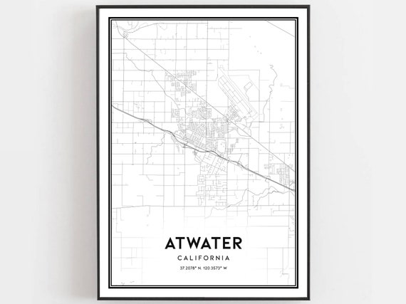Atwater Map Print Poster Wall Art Ca City Street Decor Road Gift