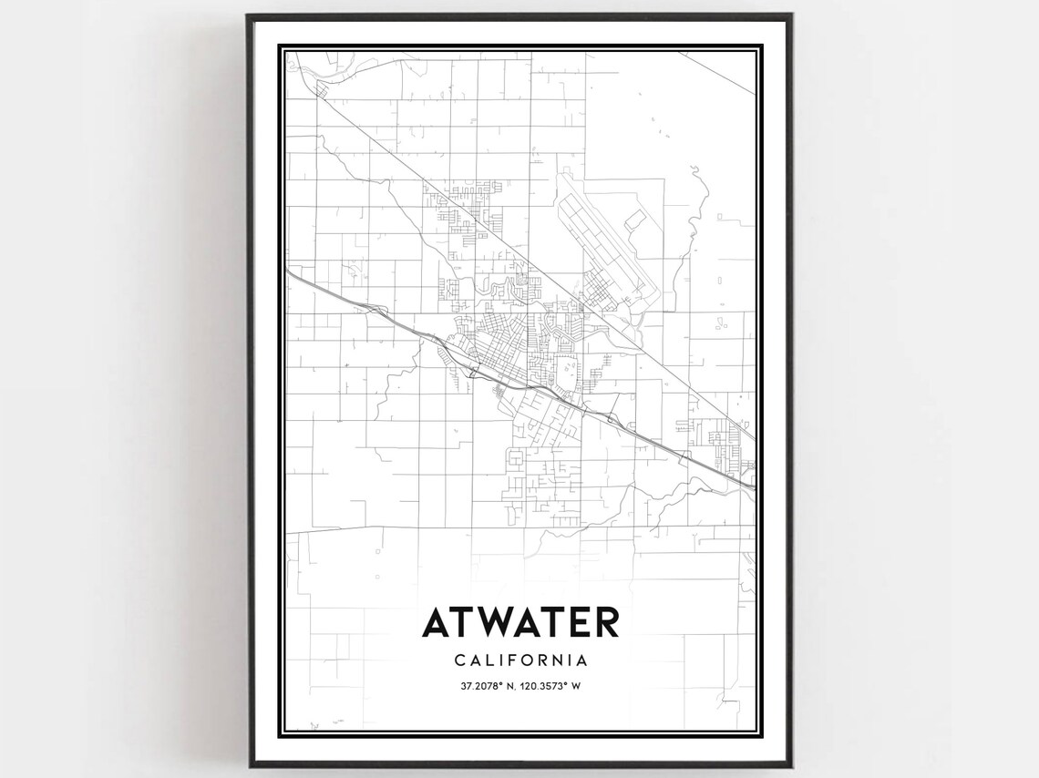 Atwater California Minimalist Street Map Poster Modern Decor Art