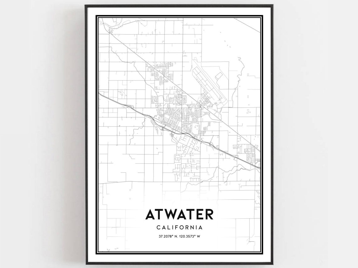 Atwater Map Print Poster Wall Art Ca City Street Decor Road Gift