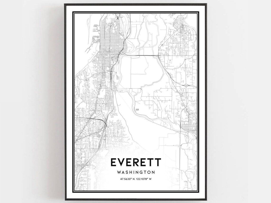 Everett Washington Street Map Black White Minimalist City Poster