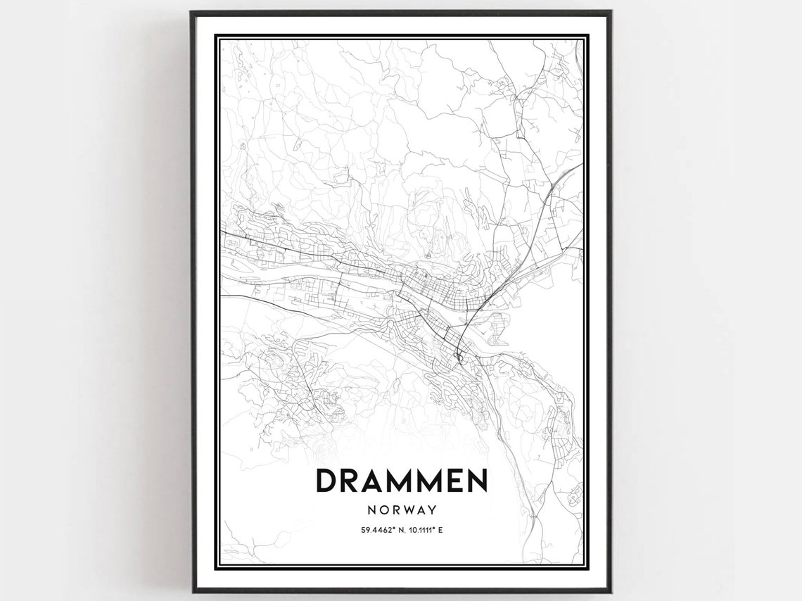 Drammen Map Print Poster Wall Art City Street Decor Road Gift B927