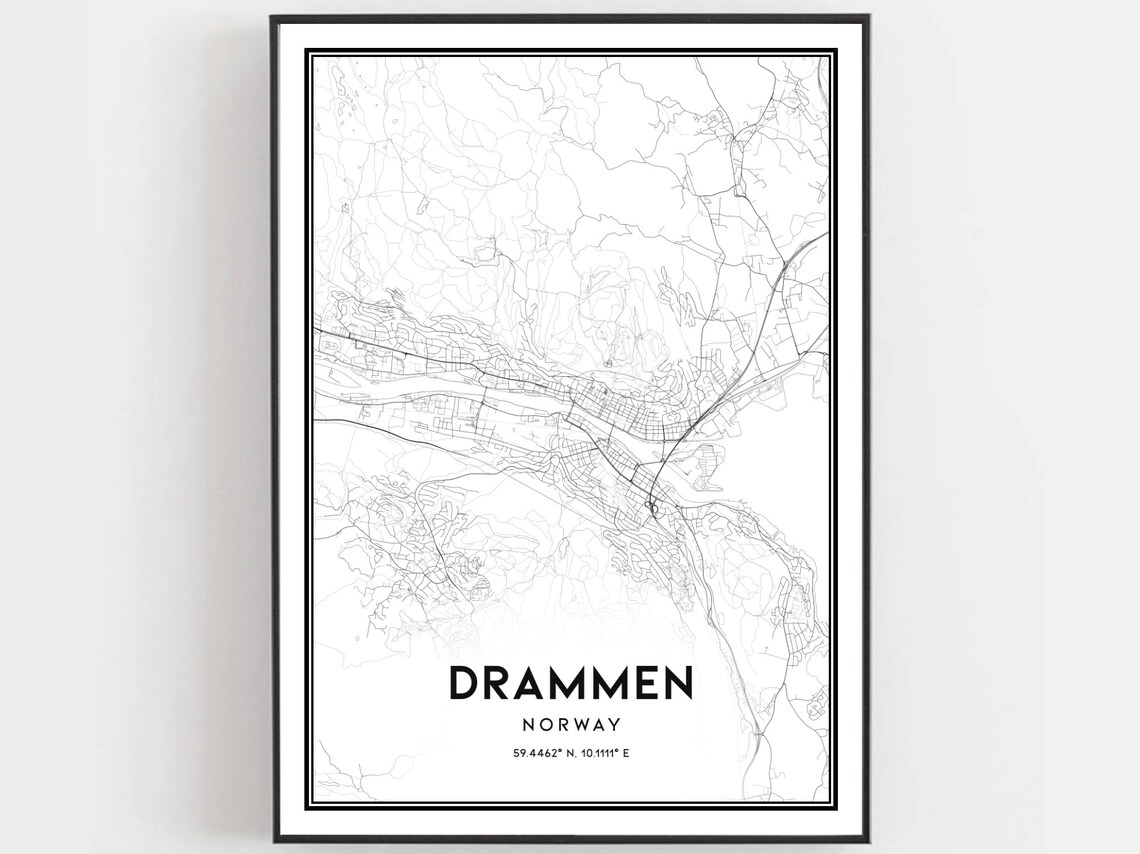Drammen Norway Minimalist City Street Map Fjord Line Art Poster