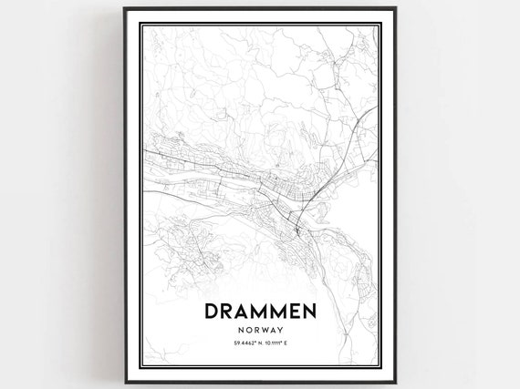 Drammen Map Print Poster Wall Art City Street Decor Road Gift B927