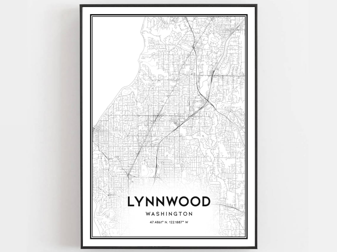 Lynnwood Map Poster, Washington Street Decor