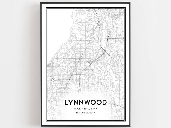 Lynnwood Map Poster, Washington Street Decor