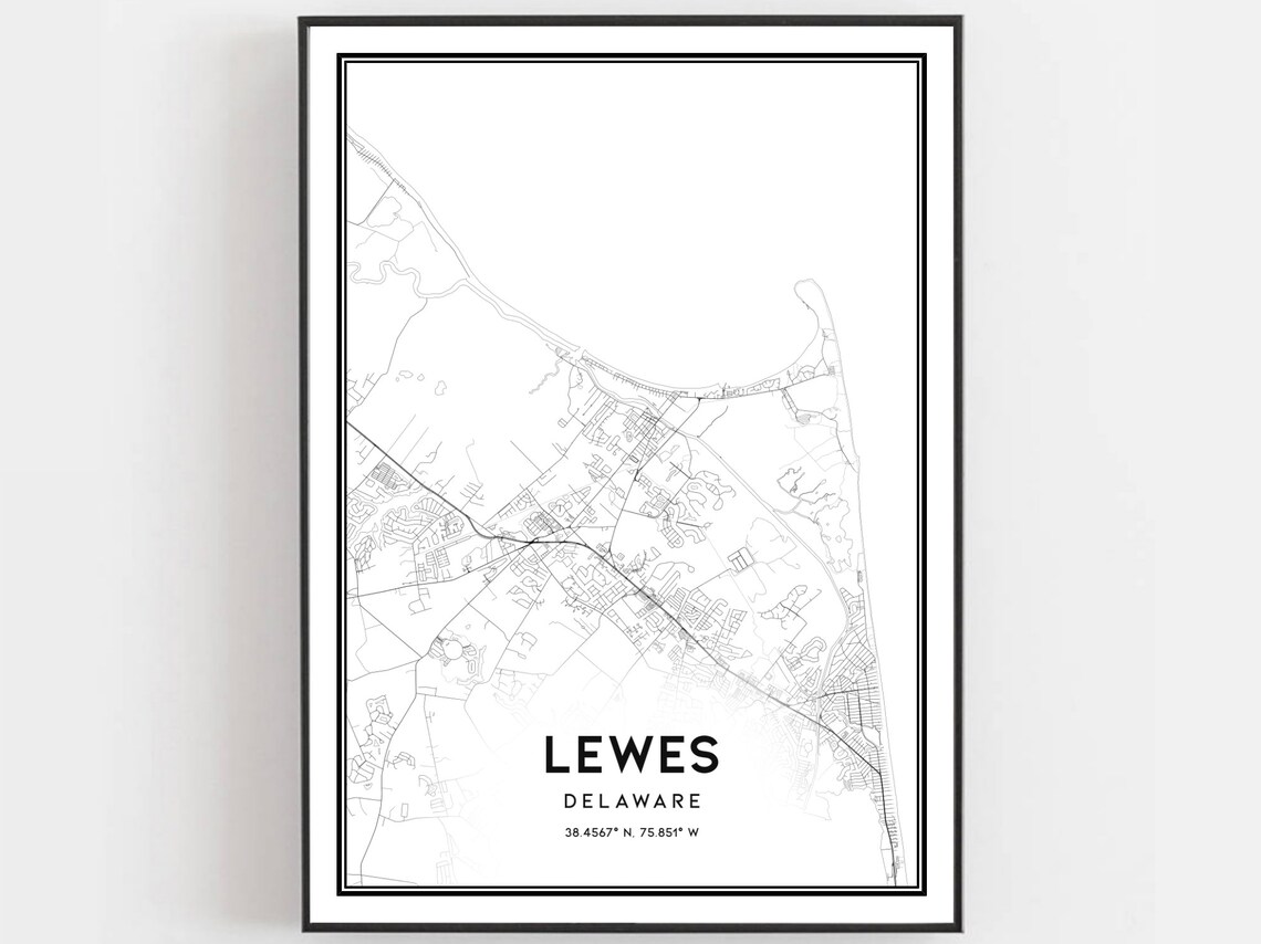 Lewes Delaware City Street Map Black and White Modern Poster
