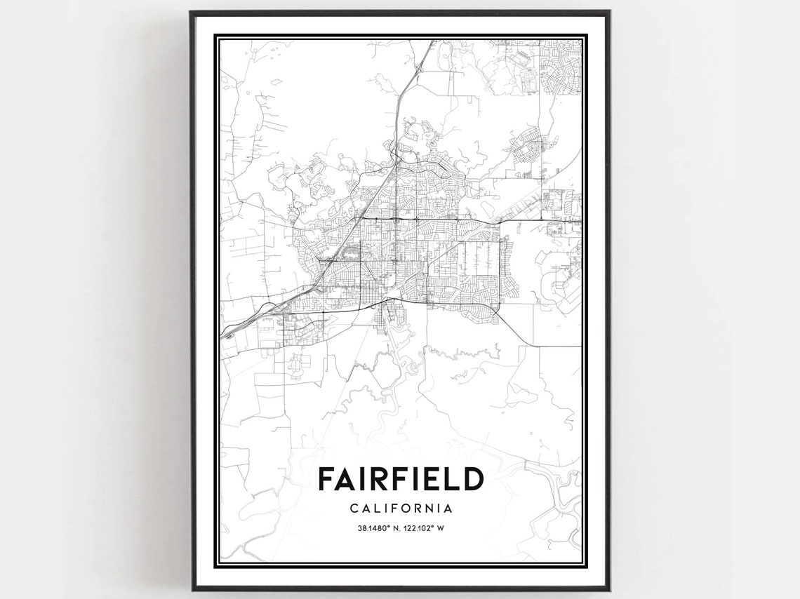 Fairfield Map Print Poster Wall Art Ca City Street Decor Road Gift B721