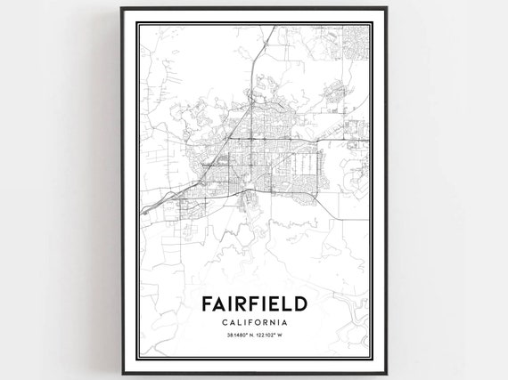 Fairfield Map Print Poster Wall Art Ca City Street Decor Road Gift B721