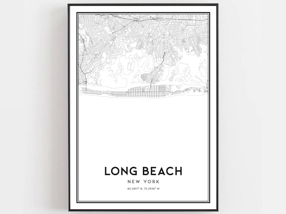 Long Beach Map Poster Print, New York Street Decor