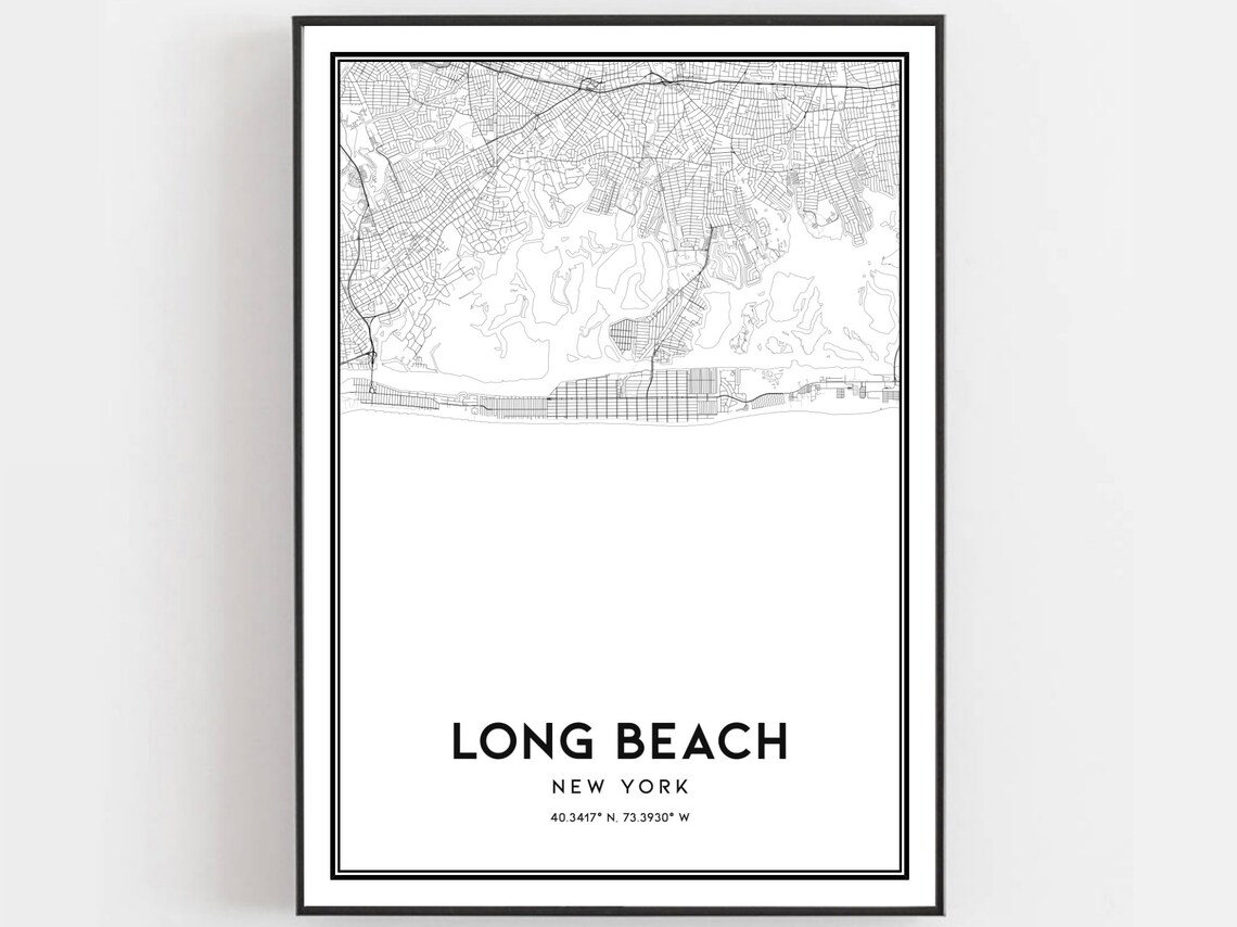 Long Beach Map Poster Print, New York Street Decor