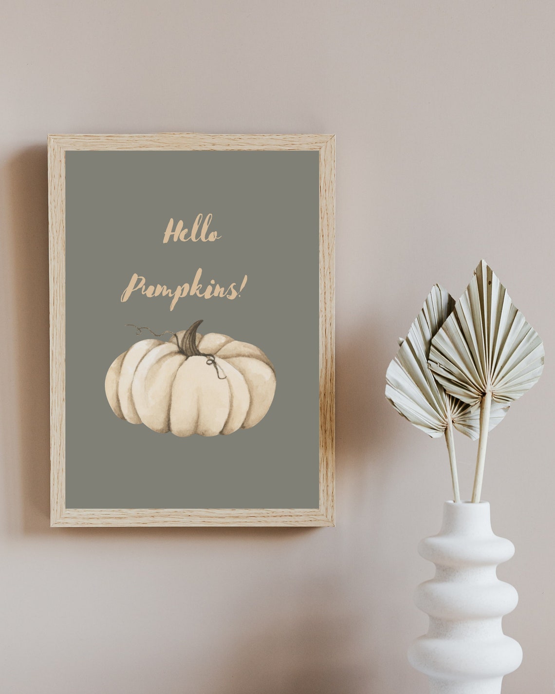 Hello Pumpkins White Pumpkin Watercolor Fall Quote Art Poster - Image 5