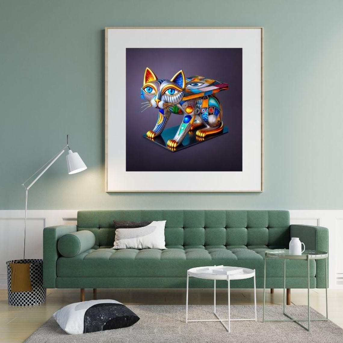 Metallic Mosaic Stretching Cat Egyptian Style Modern Art Poster - Image 3