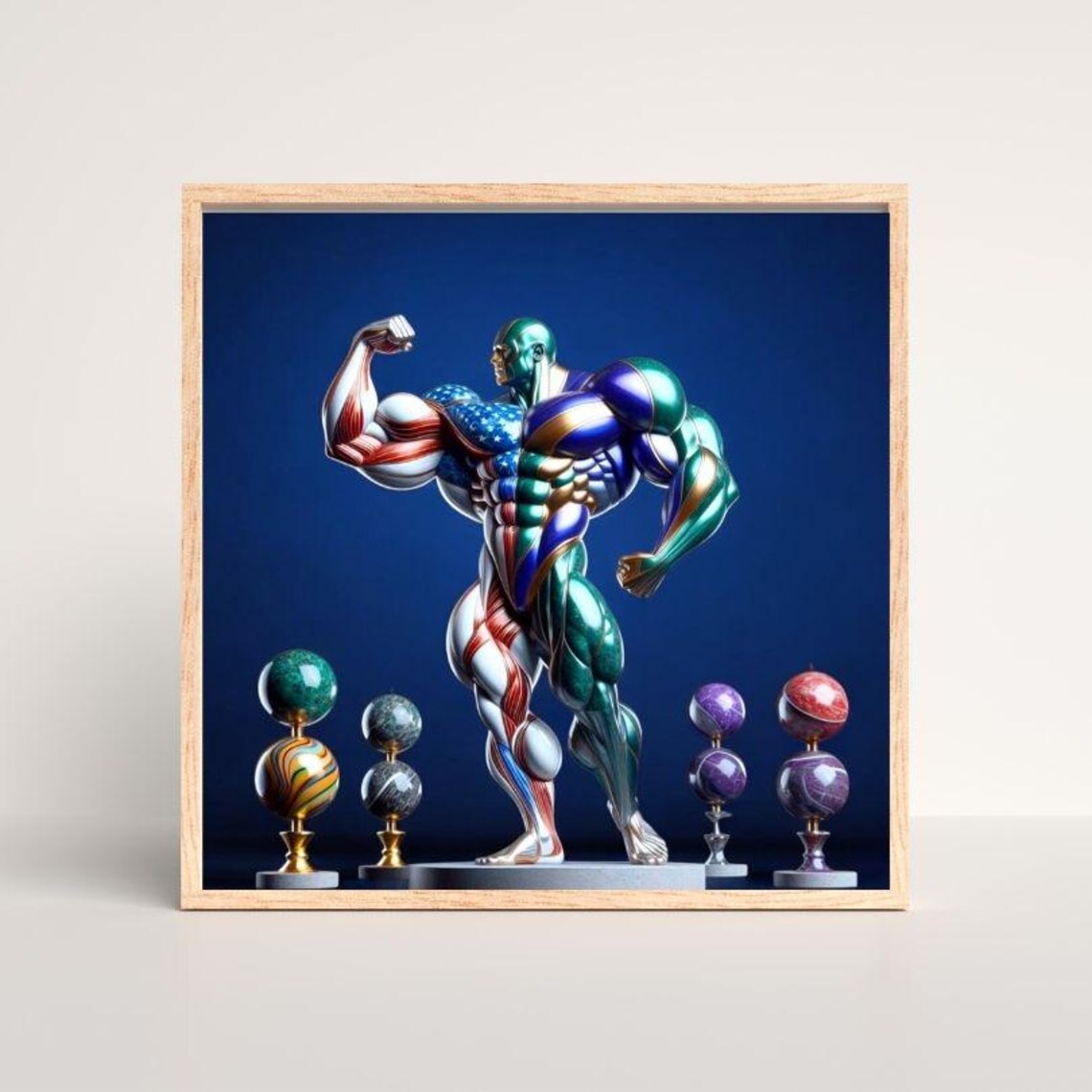 Metallic Bodybuilder Striking a Trophy Pose in Fitness Art Poster - Image 3
