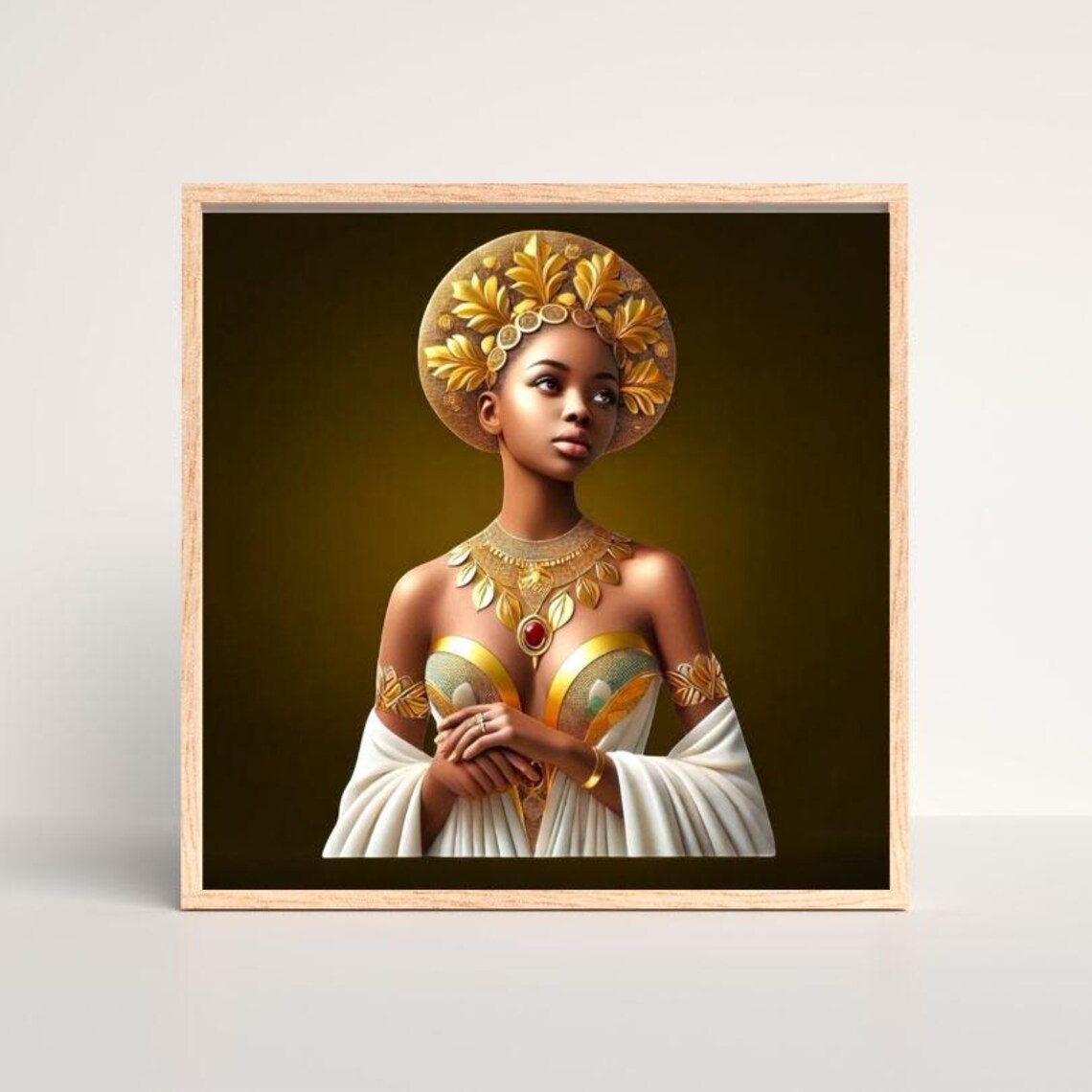 Golden Halo African Queen Portrait with Opulent Jewelry Art Poster - Image 3