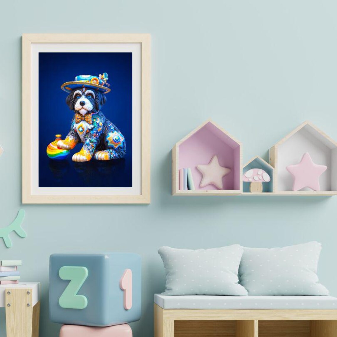 Dapper Puppy With Decorated Hat And Bow Tie Whimsical Art Poster - Image 3