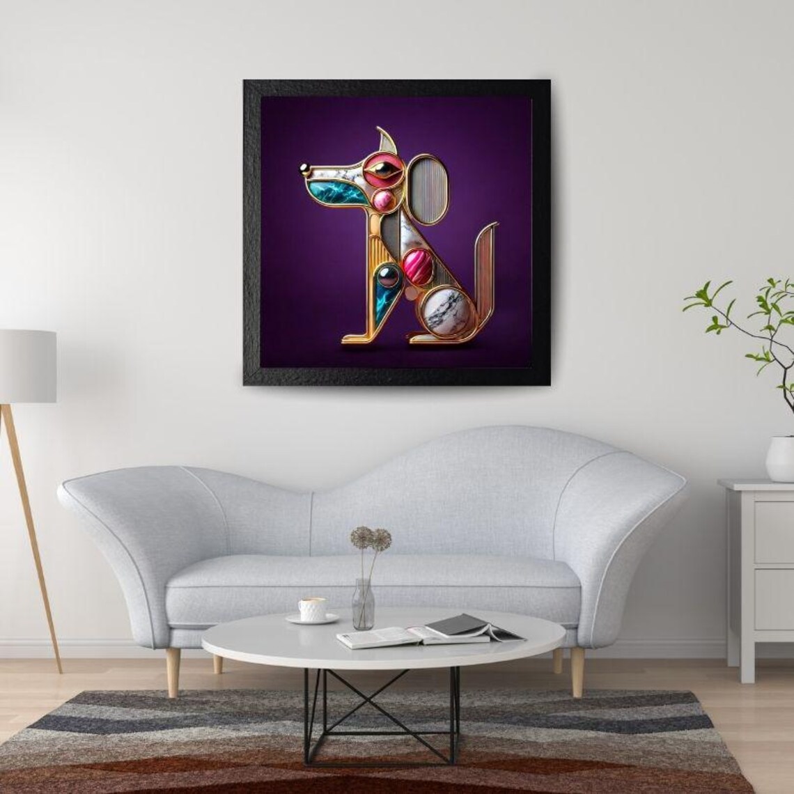 Mosaic Gemstone Dog Profile on Royal Purple Background Poster - Image 2