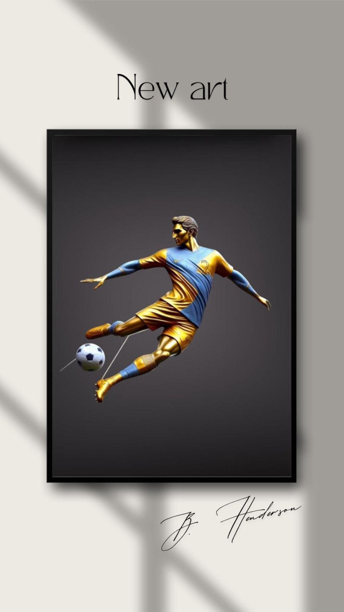 Golden Soccer Player Striking Ball in Blue Kit Sports Poster - Image 3