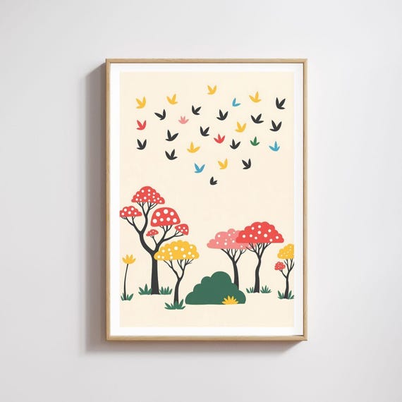 Tree Print with Birds and Trees, Scandi Poster