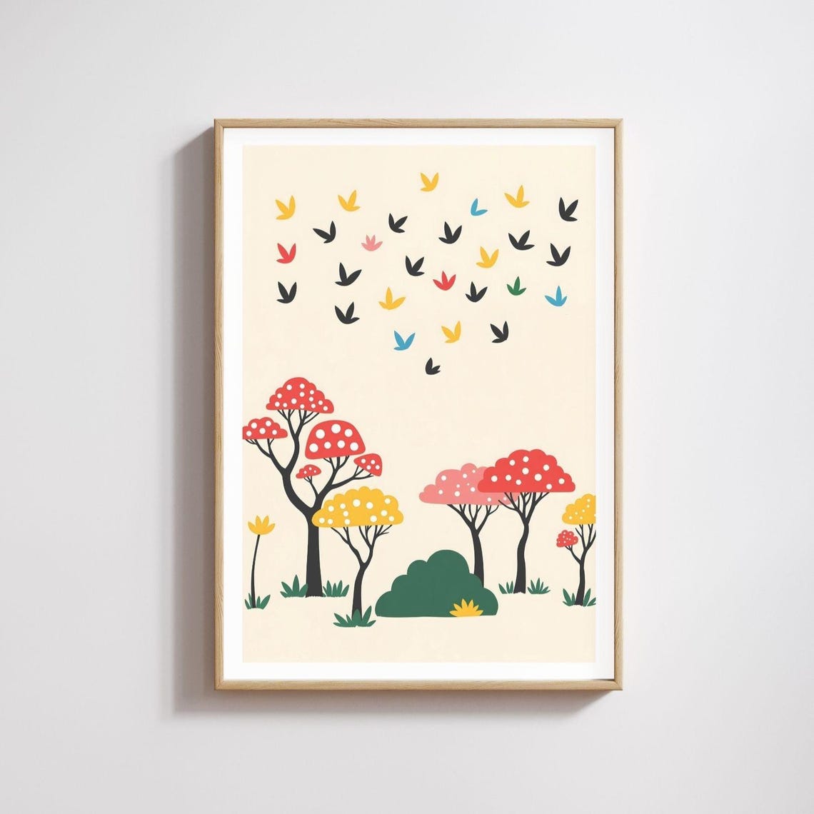 Tree Print with Birds and Trees, Scandi Poster