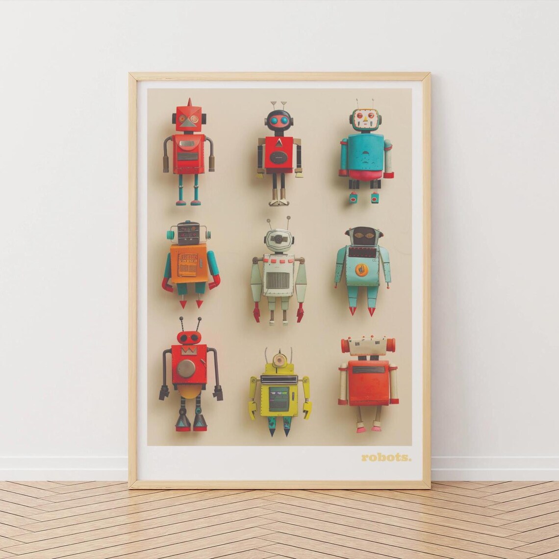 Personalized Robot Print Retro Toy Collection Nursery Art
