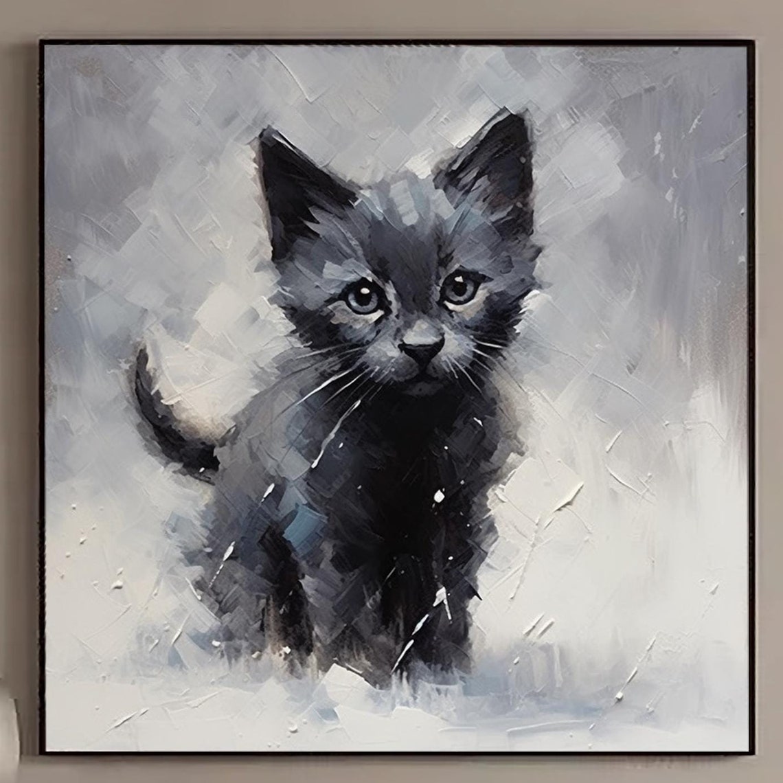 Original Oil Painting Of A Black Cat Vintage Impressionist Style Cat Oil Painting Original Black Cat Painting Cat Art Pet Portrait Art Deco