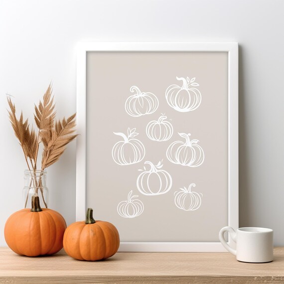 White Pumpkin Line Art Beige Neutral Fall Minimalist Decor Poster