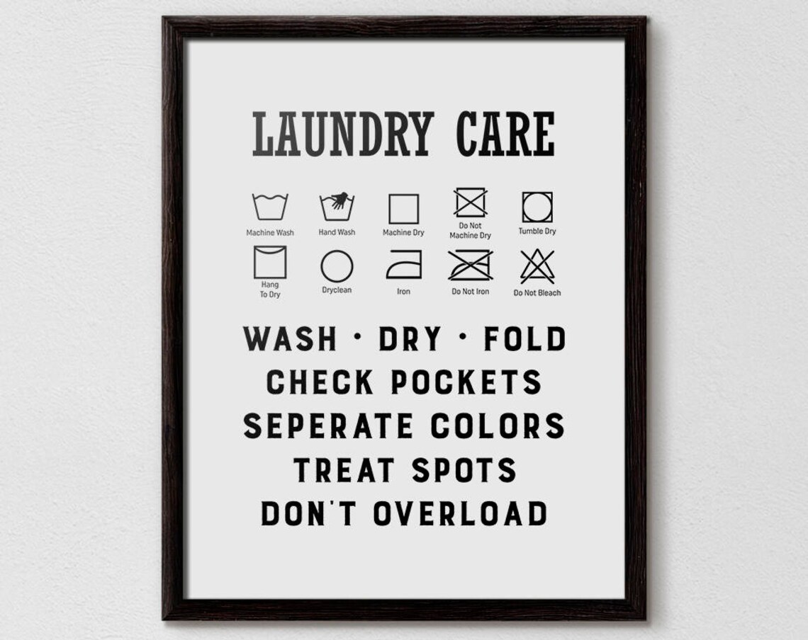 Laundry Symbols Ironing Sign Poster, Functional Decor