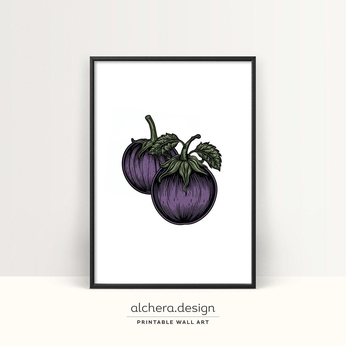 Vintage Eggplant Botanical Illustration Purple Vegetable Art Poster