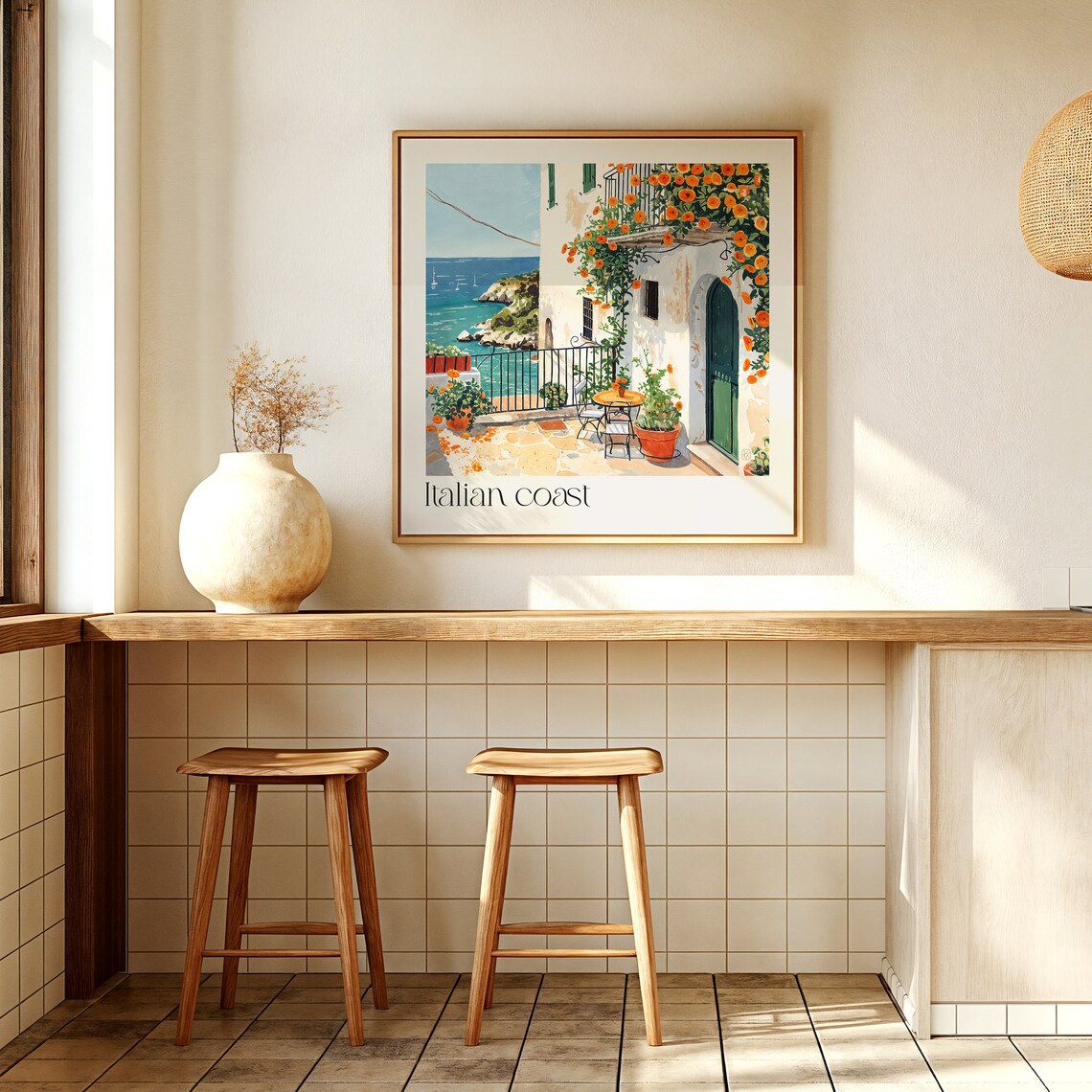 Italian Coast Watercolor Travel Poster, Mediterranean Decor - Image 2