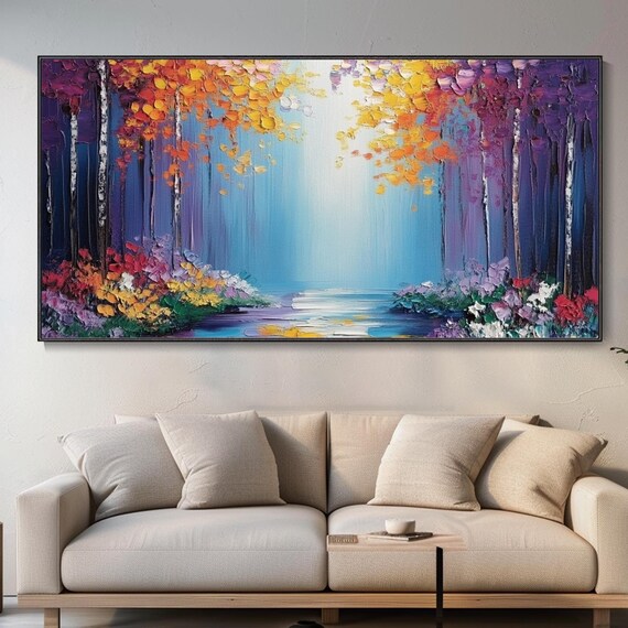 Original Forest Oil Painting Vibrant Garden Textured Wall Art Colorful Nature Abstract Contemporary Work Living Room Decor 3d Knife Hand