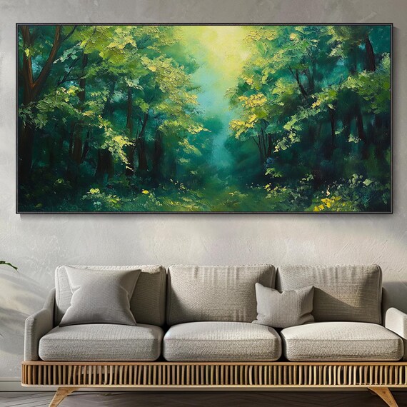 Original Oil Painting Lush Green Forest Textured Art Large Landscape Wall Decor Custom Nature Artwork Modern Home Decor