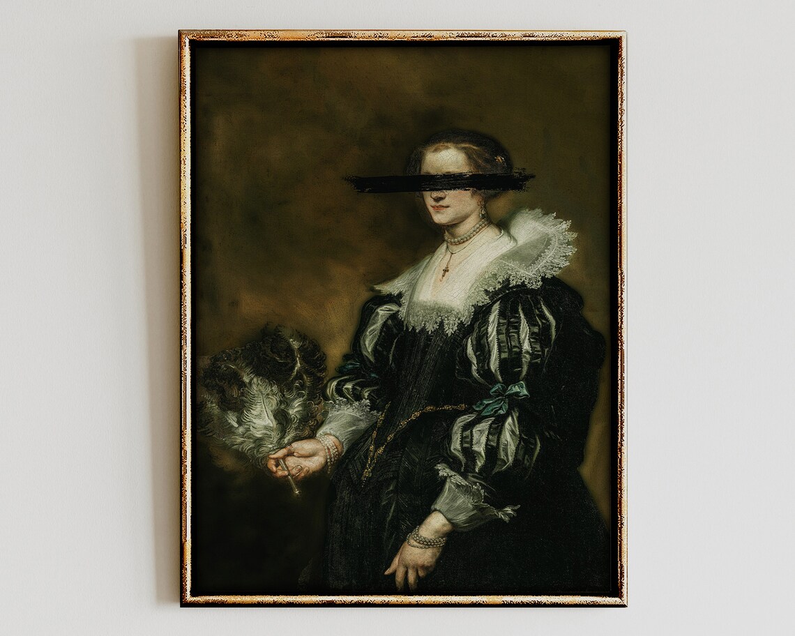 Dark Academia Altered Portrait Poster Vintage Woman Oil Painting