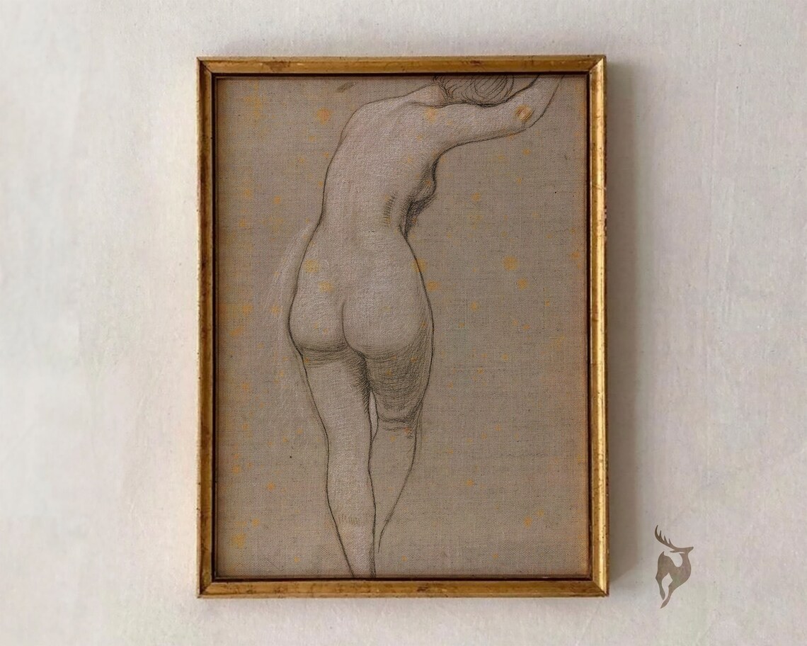Vintage Charcoal Nude Figure Sketch of a Classic Back Study Poster