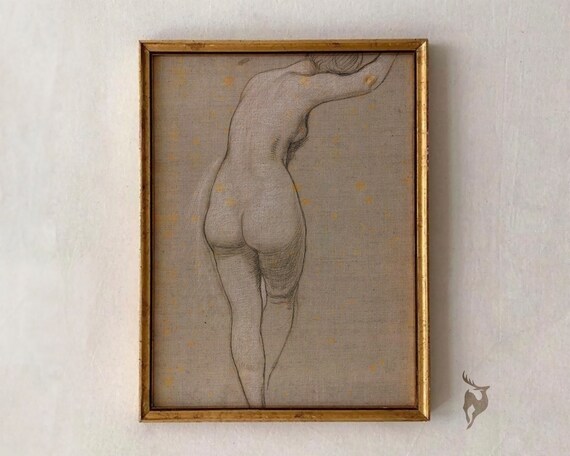 Vintage Charcoal Nude Figure Sketch of a Classic Back Study Poster