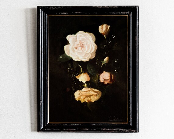 Moody Flower Painting Dark Academia Prints Light Decor Maximalist Wall Art Floral Print Victorian