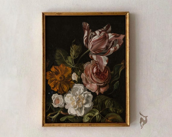 Moody Floral Still Life Art Print, Vintage Victorian Botanical