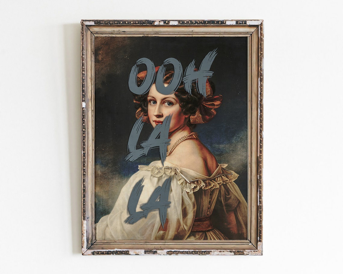 Ooh La La Funny Altered Vintage Portrait Bold Brushstroke Poster
