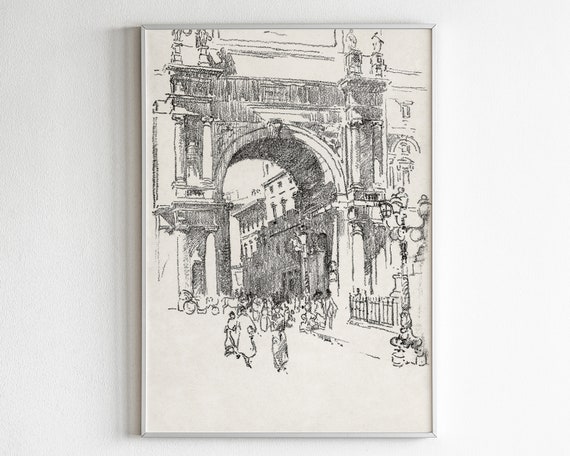 Vintage Architecture Sketch Print Minimalist Line Art