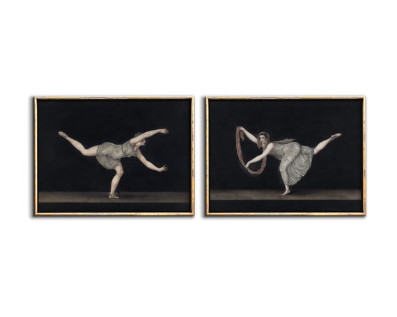 Dark Academia Decor Antique Wall Art Set Vintage Woman Poster Of 2 Dancing Female Figure Retro Prints Above Bed
