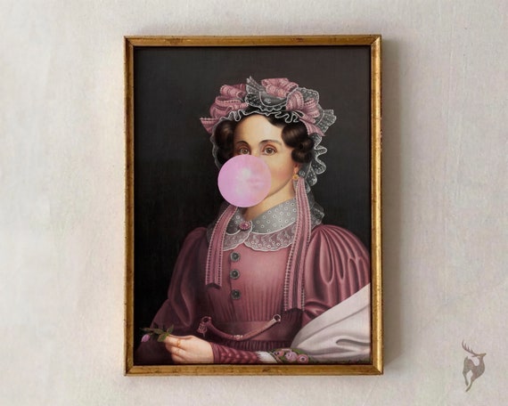 Collage Altered Art For A Bedroom Decor Antique Detail Painting Woman Pink Wall Print Quirky