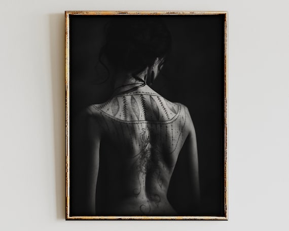 Black And White Tattooed Woman Back Bohemian Arabesque Portrait Photo Art Print