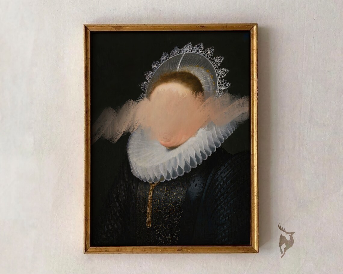 Altered Baroque Noblewoman Painted Over Face Classic Art Print