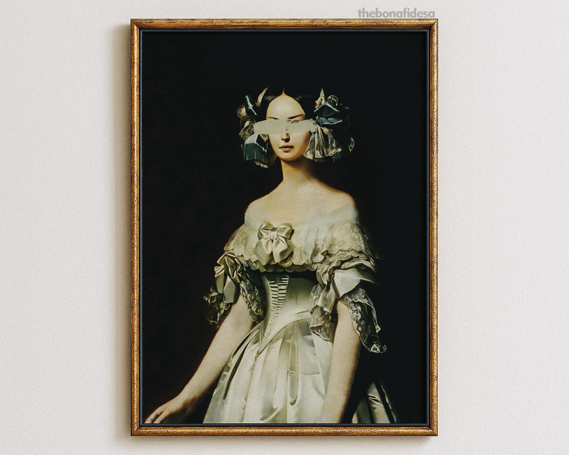 Dark Academia Altered Portrait Faceless Victorian Lady Surreal Poster