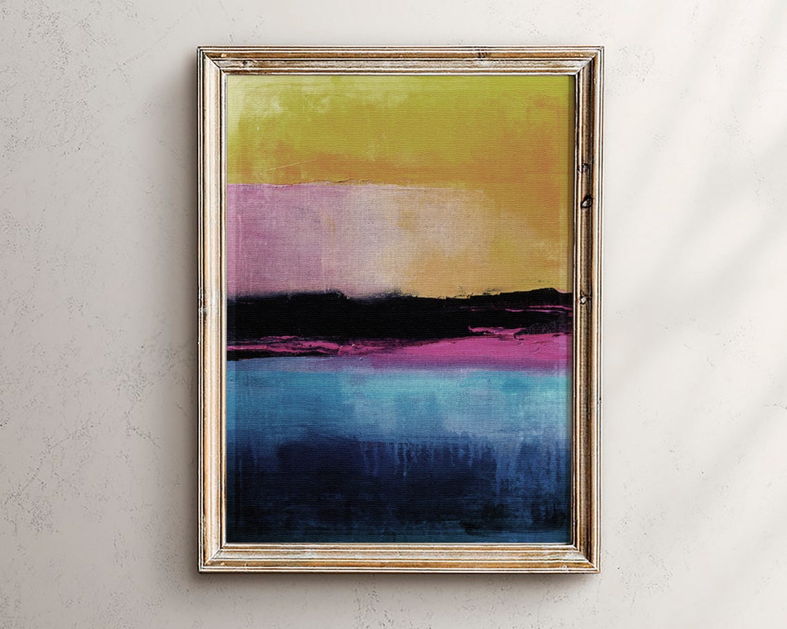 Colorful Abstract Stripe Painting Yellow Pink Blue Art Poster